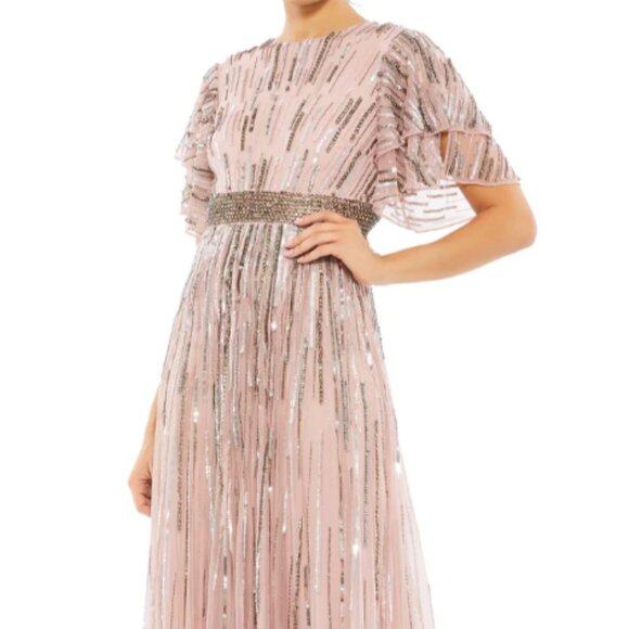 MAC DUGGAL 93582 EMBELLISHED FULL LENGTH LAYERED SLEEVE VINTAGE ROSE GOWN sz 12 - Picture 3 of 7